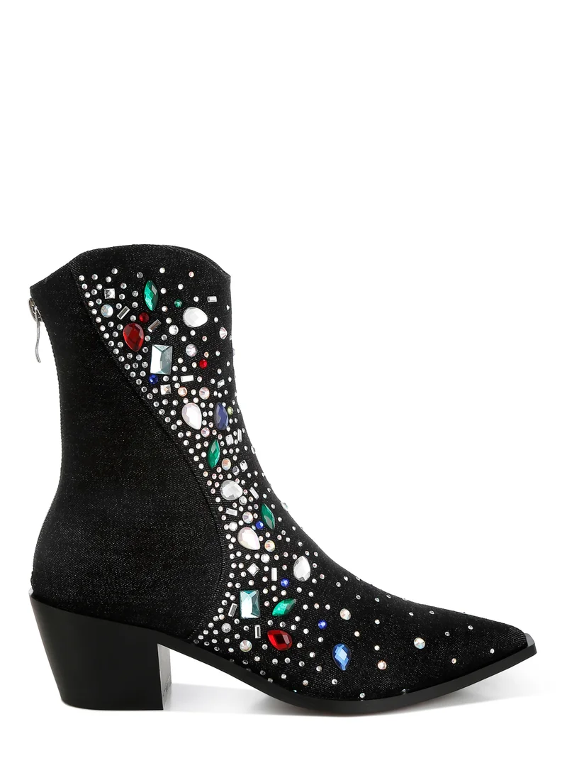 London Rag Multi Color Stones Embellished Boots in Black