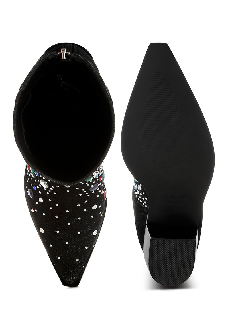 London Rag Multi Color Stones Embellished Boots in Black  - Image 4