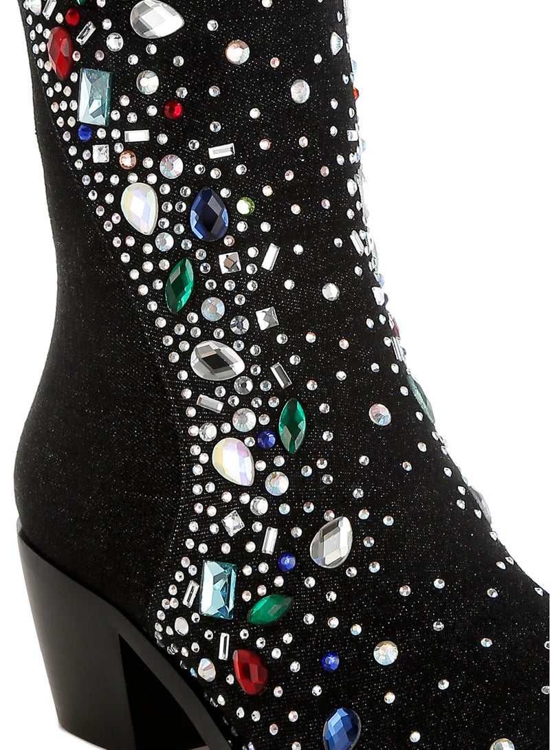 London Rag Multi Color Stones Embellished Boots in Black  - Image 5