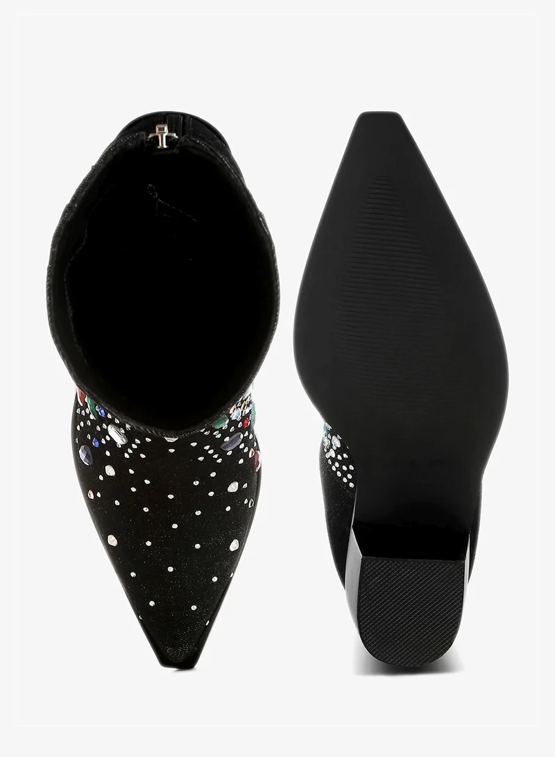 London Rag Multi Color Stones Embellished Boots in Black