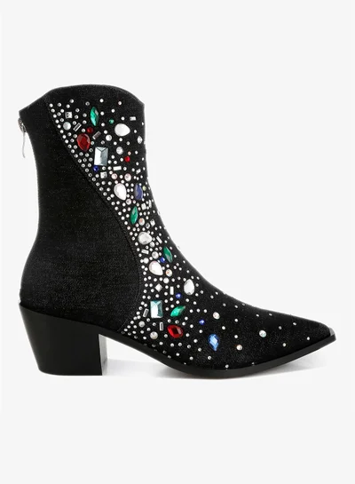 London Rag Multi Color Stones Embellished Boots in Black