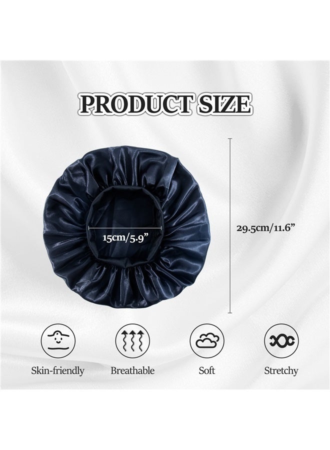 yongsheng Satin Bonnet Silk Curly Natural Long Hair Sleep Cap Women,Extra Large Satin Bonnet Hair Cap, 30cm Silk Bonnet for Sleeping, Jumbo Silk Sleep Cap for Women Braids Curly Hair Locs 1Pcs (Black) - Image 5