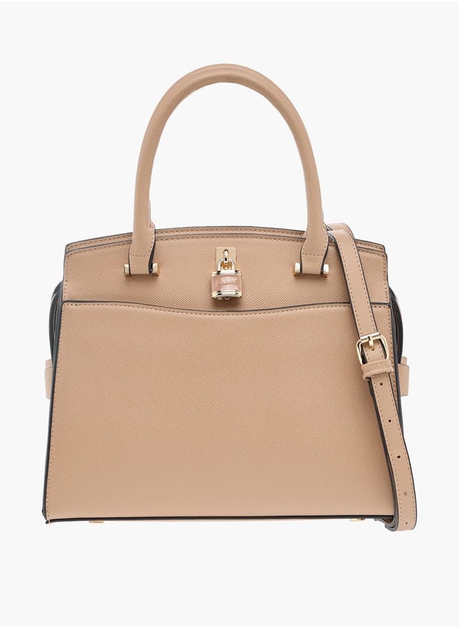 Celeste Solid Tote Bag with Lock Charm and Detachable Strap  - Image 1