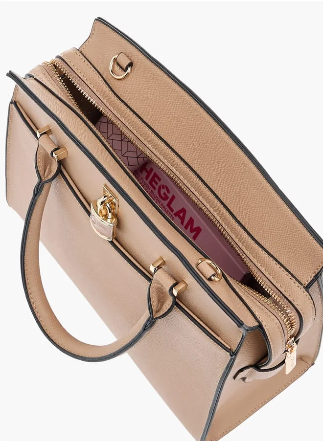 سيليست Solid Tote Bag with Lock Charm and Detachable Strap