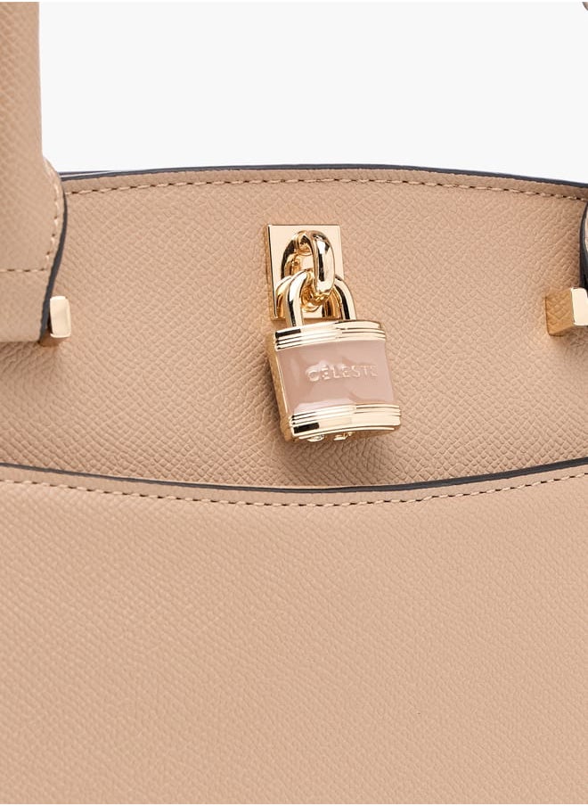 Celeste Solid Tote Bag with Lock Charm and Detachable Strap  - Image 4