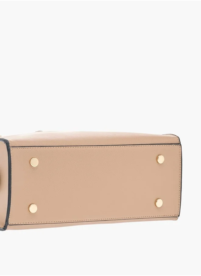 سيليست Solid Tote Bag with Lock Charm and Detachable Strap