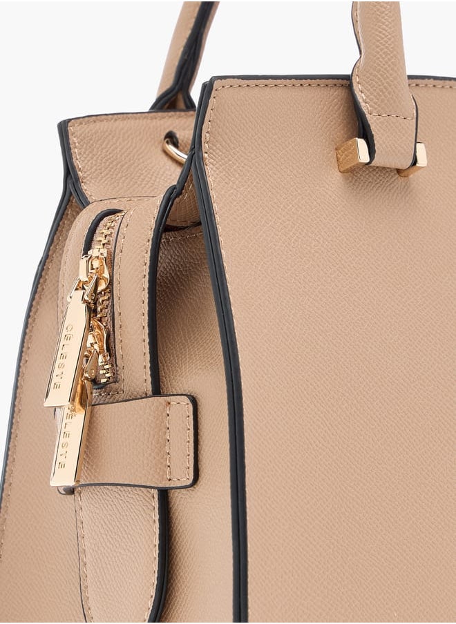 Celeste Solid Tote Bag with Lock Charm and Detachable Strap  - Image 5