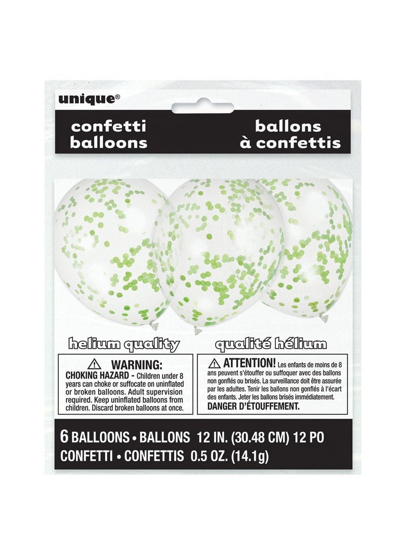 يونيك بالونات كونفيتي خضراء شفافة من اللاتكس، 30 سم، عبوة من 6 قطع - Image 2