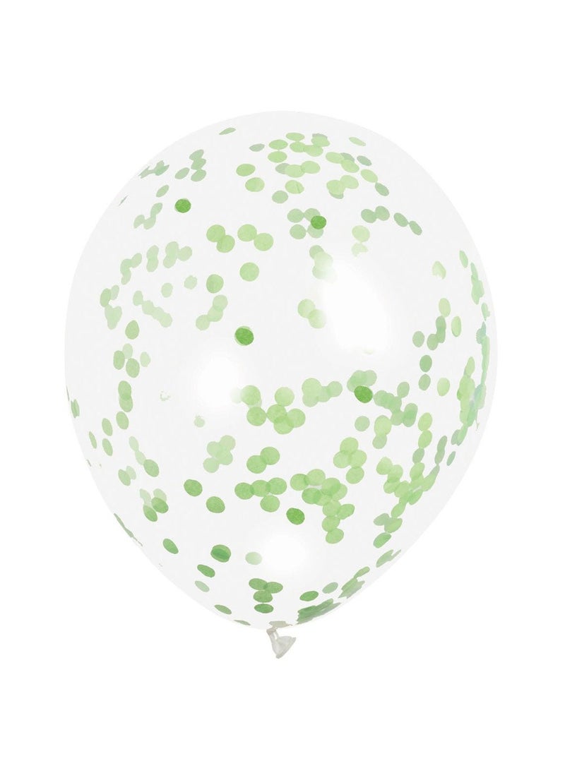 يونيك بالونات كونفيتي خضراء شفافة من اللاتكس، 30 سم، عبوة من 6 قطع - Image 1
