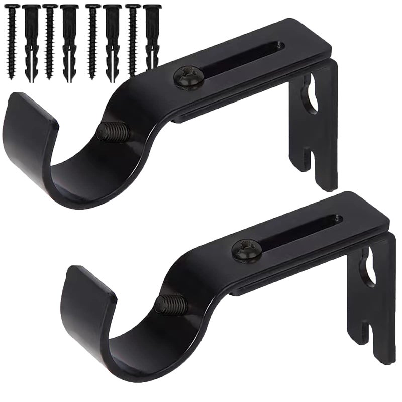 Premium Curtain Rod Brackets  2 Pack Adjustable Wall Mounts Curtain Rod Holders for 1 Inch Rod Black