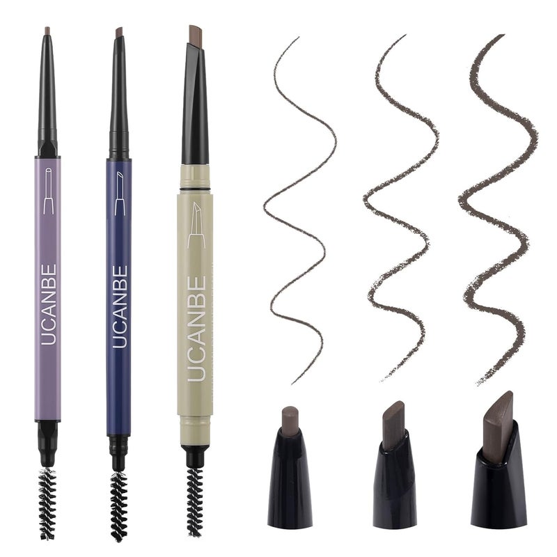 UCANBE 3 PCS Eyebrow Pencils for Women Brow Pencil Included 3 Types of Tips  Shapes Defines Fills DualSided LongLasting Brow Makeup Brown