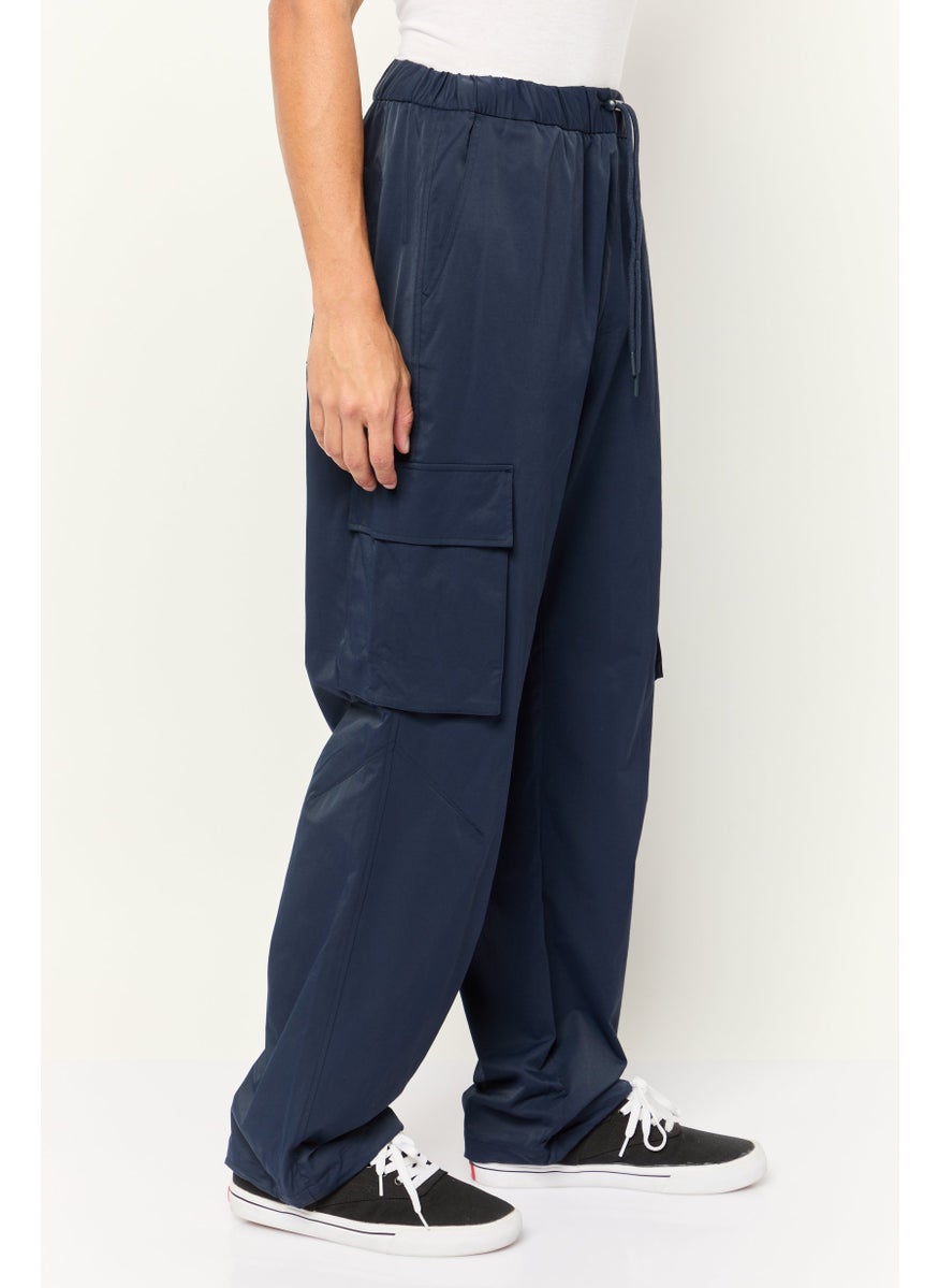 ESPRIT Men Regular Fit Plain Cargo Pants, Navy  - Image 3