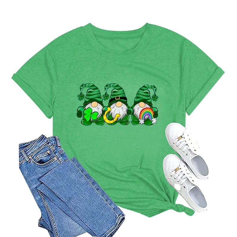 Grezea St. Patrick's Day Shirts for Women Cute Gnomes Shamrock Graphic Tees St Patty's Lucky T-Shirt Irish Tops - Image 1