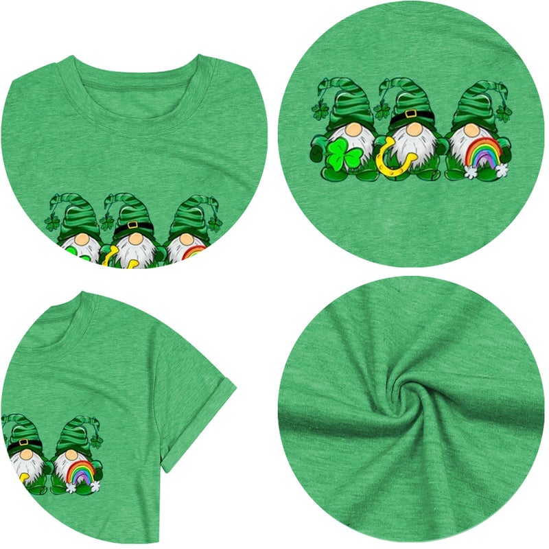 Grezea St. Patrick's Day Shirts for Women Cute Gnomes Shamrock Graphic Tees St Patty's Lucky T-Shirt Irish Tops - Image 5