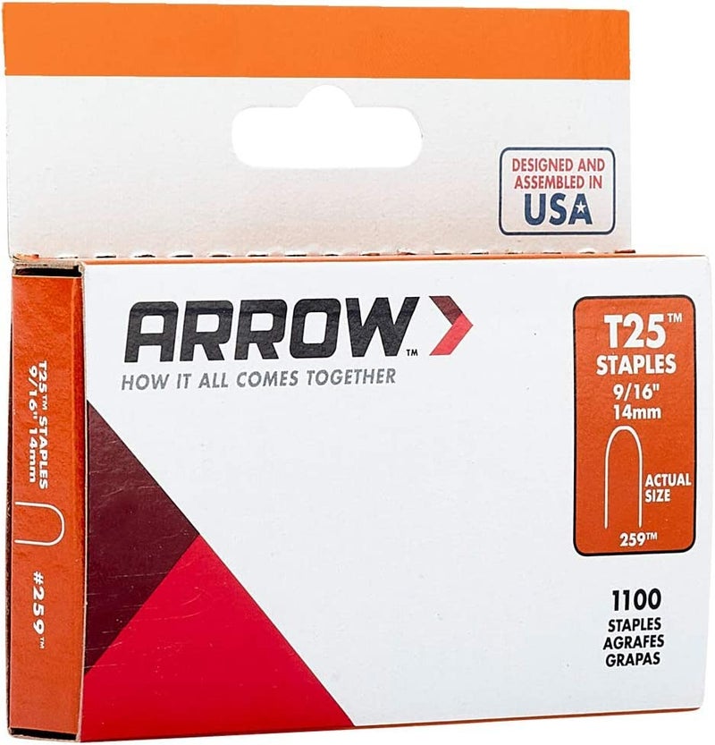 Arrow Fastener دبابيس ستيل ثقيلة من Arrow 259 T25 لتركيب الأسلاك والكابلات ذات الجهد المنخفض، للاستخدام مع أضواء العطلات، جرس الباب، أنظمة الإنذار، عبوة 1100، طول الساق 9/16 بوصة، عرض التاج 5/16 بوصة - Image 4