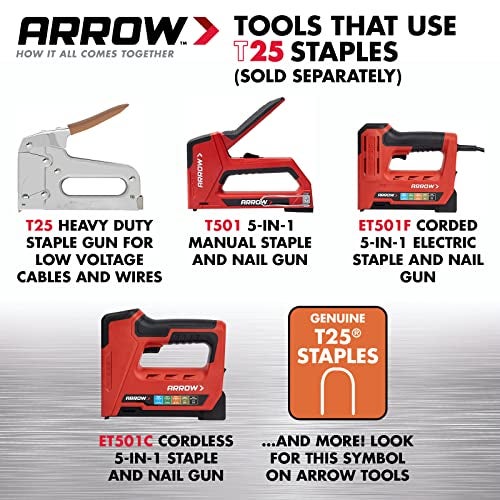Arrow Fastener دبابيس ستيل ثقيلة من Arrow 259 T25 لتركيب الأسلاك والكابلات ذات الجهد المنخفض، للاستخدام مع أضواء العطلات، جرس الباب، أنظمة الإنذار، عبوة 1100، طول الساق 9/16 بوصة، عرض التاج 5/16 بوصة - Image 3