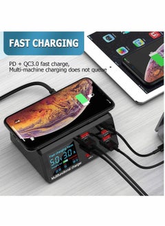 XiuWoo 100W Quick Charge 3.0 8-Port USB Fast Charger,10W Max for Phone Wireless Charging,9-in-1 Multi-Device Charging Station, Black  - Image 5