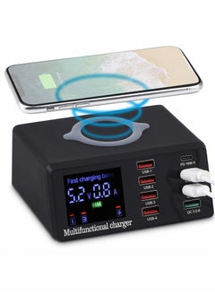 XiuWoo 100W Quick Charge 3.0 8-Port USB Fast Charger,10W Max for Phone Wireless Charging,9-in-1 Multi-Device Charging Station, Black  - Image 4