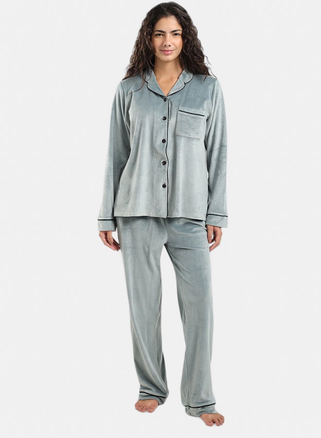 Carina Piping Velvet Pyjama Set - Image 1