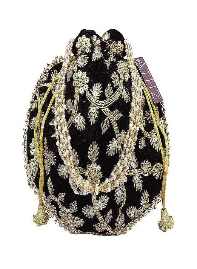 ATHZ Potli Bag Velvet Golden work Multi-color wedding potli for ladies Gift for women handbags traditional Indian Wristlet with Drawstring Ethnic Embroidery Fashion Potli - Image 5