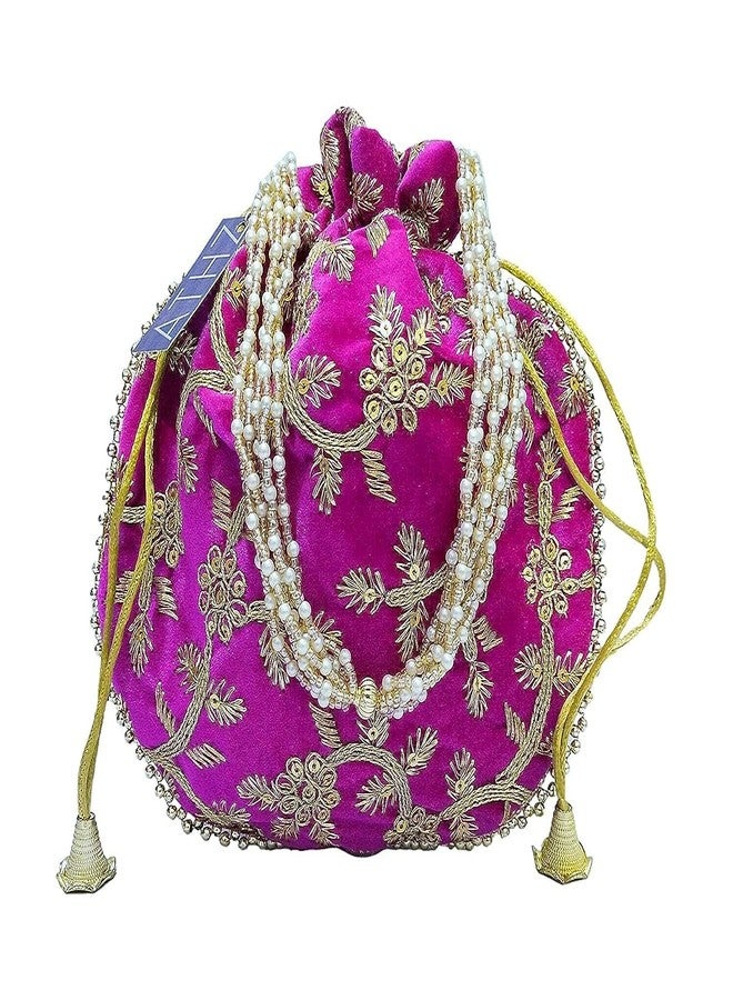 ATHZ Potli Bag Velvet Golden work Multi-color wedding potli for ladies Gift for women handbags traditional Indian Wristlet with Drawstring Ethnic Embroidery Fashion Potli - Image 4