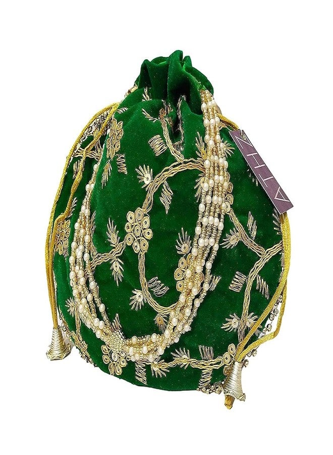 ATHZ Potli Bag Velvet Golden work Multi-color wedding potli for ladies Gift for women handbags traditional Indian Wristlet with Drawstring Ethnic Embroidery Fashion Potli - Image 2