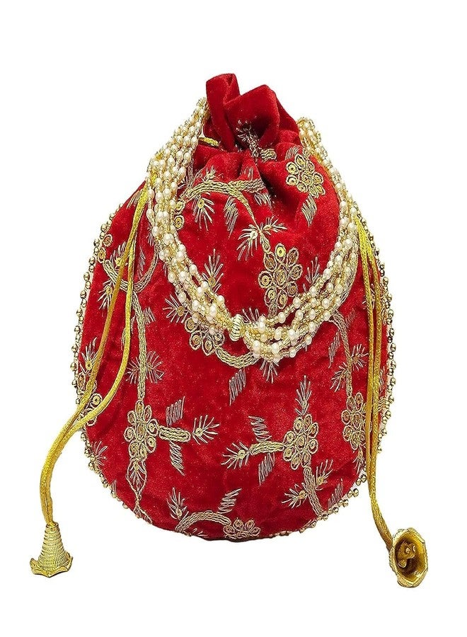 ATHZ Potli Bag Velvet Golden work Multi-color wedding potli for ladies Gift for women handbags traditional Indian Wristlet with Drawstring Ethnic Embroidery Fashion Potli - Image 3