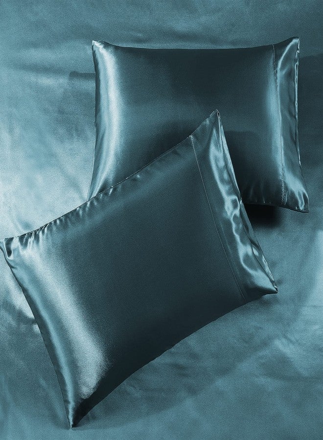 Pure Bedding Satin Sheets Queen [4-Piece, Teal] Hotel Luxury Silky Bed Sheets - Extra Soft 1800 Microfiber Sheet Set, Wrinkle, Fade, Stain Resistant - Deep Pocket Fitted Sheet, Flat Sheet, Pillow Cases - Image 2
