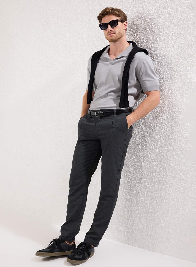 trendyol Anthracite Italian Cut Pleated Classic Double Leg Fabric Trousers - Image 2