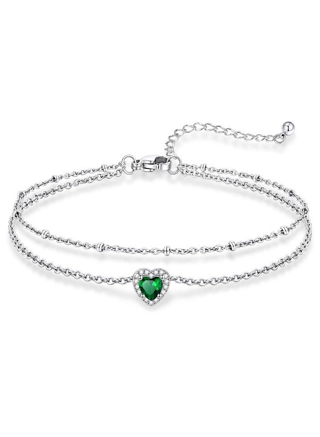 KeyStyle Heart Ankle Bracelet with Synthetic Emerald for Wife Mother, Women's May Birthstone Rolo Anklet Romantic Summer Jewelrys for Her - Image 1