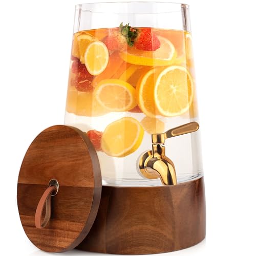 FOODLE Glass Drink Dispenser with Spigot - Glass Beverage Dispenser with Stand - Perfect for Parties & Everyday Use - Pitcher for Water, Lemonade, Sangria, Punch & Juice - Leakproof Spout - 1 Gallon - Image 1