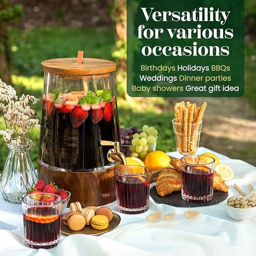 FOODLE Glass Drink Dispenser with Spigot - Glass Beverage Dispenser with Stand - Perfect for Parties & Everyday Use - Pitcher for Water, Lemonade, Sangria, Punch & Juice - Leakproof Spout - 1 Gallon - Image 3