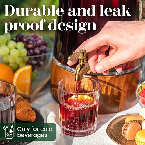 FOODLE Glass Drink Dispenser with Spigot - Glass Beverage Dispenser with Stand - Perfect for Parties & Everyday Use - Pitcher for Water, Lemonade, Sangria, Punch & Juice - Leakproof Spout - 1 Gallon - Image 4