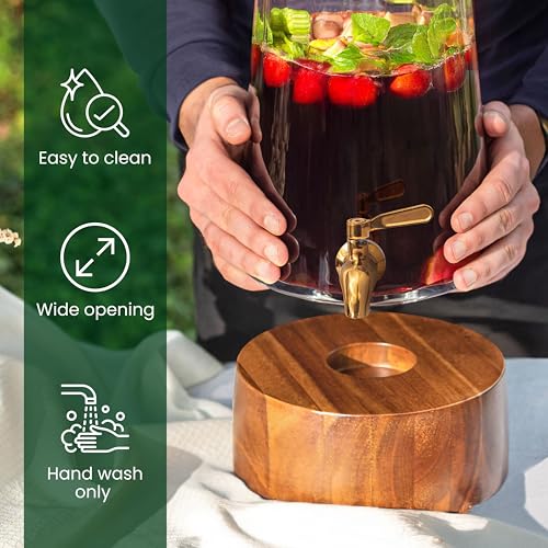 FOODLE Glass Drink Dispenser with Spigot - Glass Beverage Dispenser with Stand - Perfect for Parties & Everyday Use - Pitcher for Water, Lemonade, Sangria, Punch & Juice - Leakproof Spout - 1 Gallon - Image 5