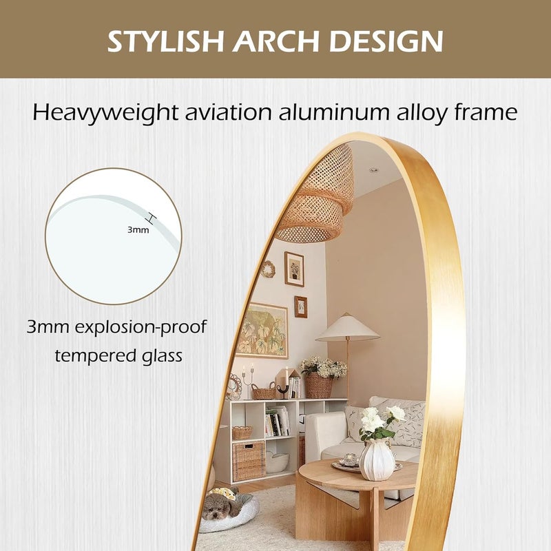 ZHUNFA Arched Full Length Floor Mirror, Oval Full Floor Mirror, Large Wall Mounted Arched-Top Body for Living Room, Bedroom, Bathroom, Entryway, Dressing Room (Gold, 64 * 21) - Image 4