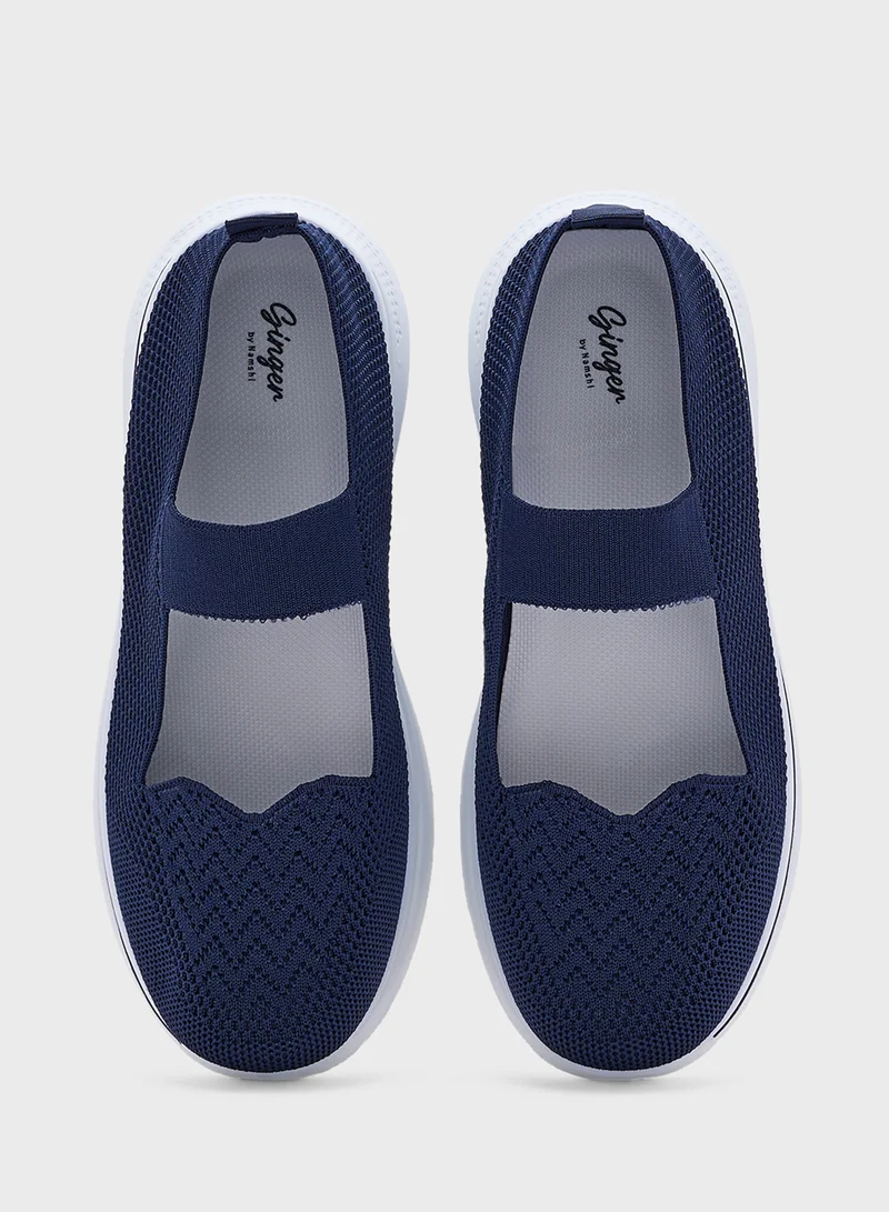 جينجر Breathable  Fly Knit Slip On Shoe With Elastic Strap