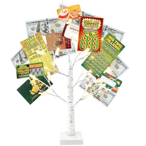 Vanthylit Money Tree Gift Holder, Lighted Tabletop Birch Tree with Clips and Greeting Cards, Photo Decorations for Birthday Wedding Christmas Graduation Gifts(24 LED Warm White) - Image 1
