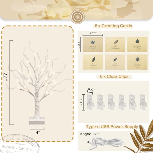 Vanthylit Money Tree Gift Holder, Lighted Tabletop Birch Tree with Clips and Greeting Cards, Photo Decorations for Birthday Wedding Christmas Graduation Gifts(24 LED Warm White) - Image 5