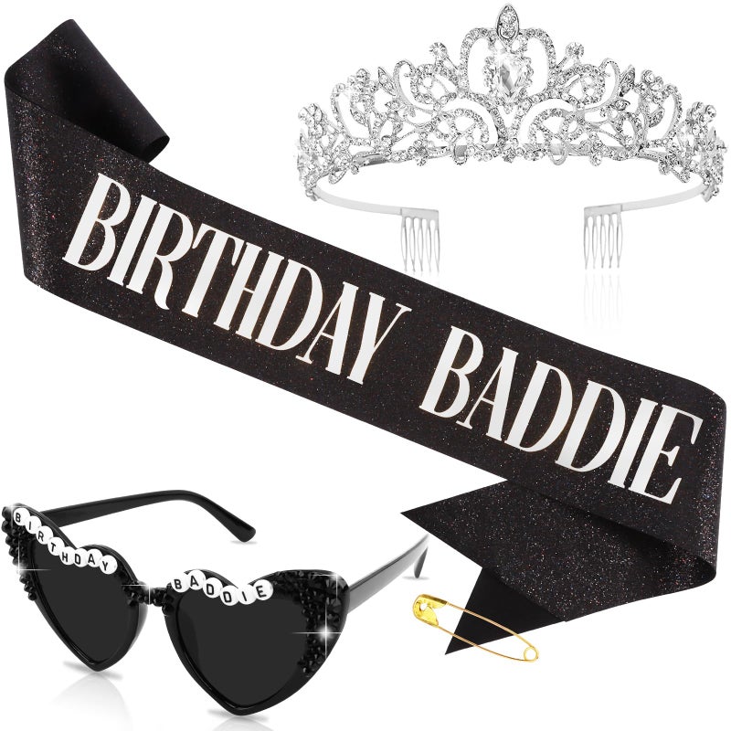 Hapdoo Birthday Baddie Sash & Sunglasses & Crown for Women, Hapdoo â€œBIRTHDAY BADDIEâ€ Sash for Girl, Happy Funny Birthday Decorations Baddie Accessories for Women Party Favors Supplies - Image 1