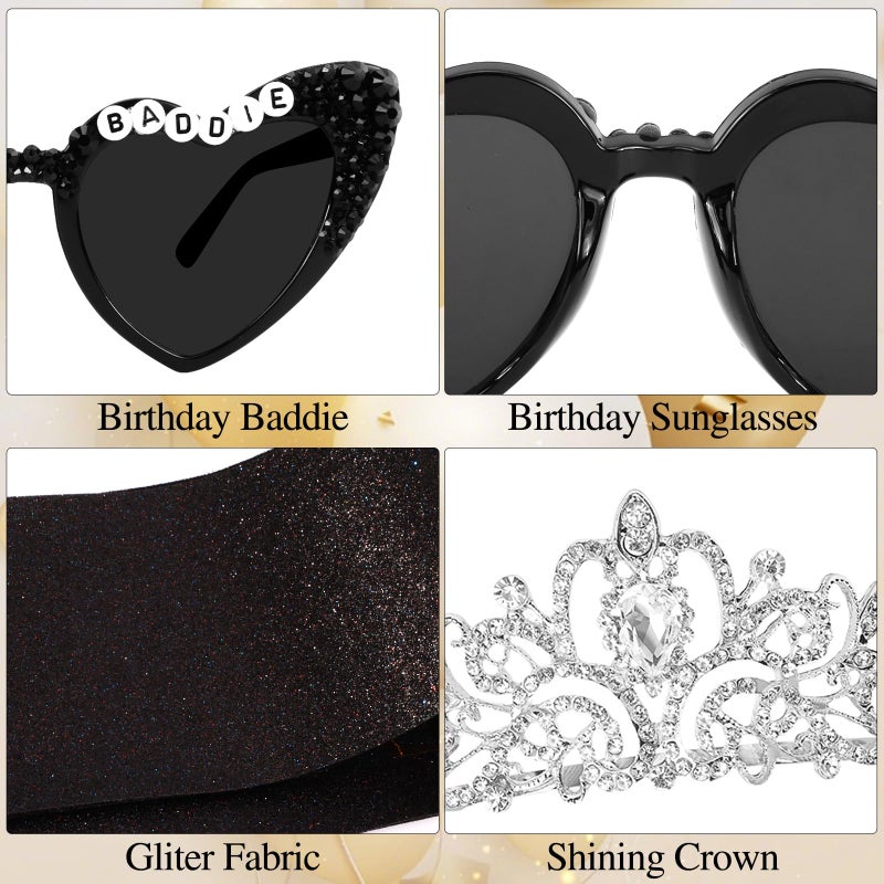 Hapdoo Birthday Baddie Sash & Sunglasses & Crown for Women, Hapdoo â€œBIRTHDAY BADDIEâ€ Sash for Girl, Happy Funny Birthday Decorations Baddie Accessories for Women Party Favors Supplies - Image 5