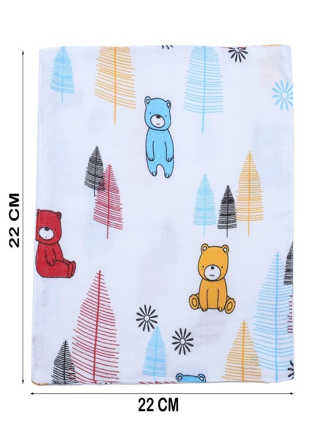 Phedarus Multipurpose Cotton Muslin Wipe/Wash Cloths | Re-Usable Face Napkins, Towels for Baby Boy, Baby Girl, Kids 0-24 Months | Pack of 4 | 22cms x 22cms | Multicolor,Teddy Prints - Image 2