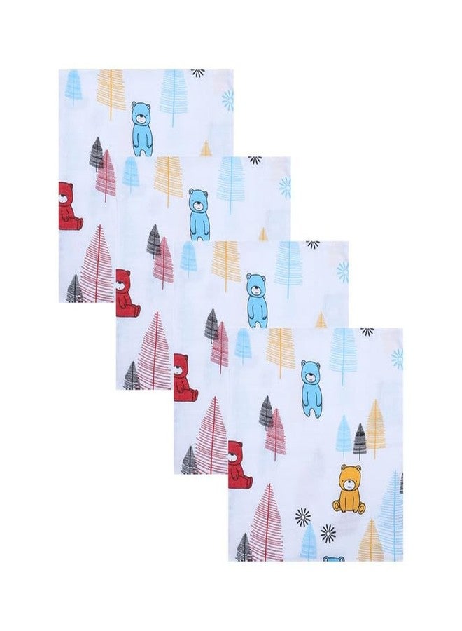 Phedarus Multipurpose Cotton Muslin Wipe/Wash Cloths | Re-Usable Face Napkins, Towels for Baby Boy, Baby Girl, Kids 0-24 Months | Pack of 4 | 22cms x 22cms | Multicolor,Teddy Prints - Image 1
