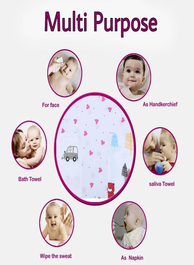 Phedarus Multipurpose Cotton Muslin Wipe/Wash Cloths | Re-Usable Face Napkins, Towels for Baby Boy, Baby Girl, Kids 0-24 Months | Pack of 4 | 22cms x 22cms | Multicolor,Teddy Prints - Image 3