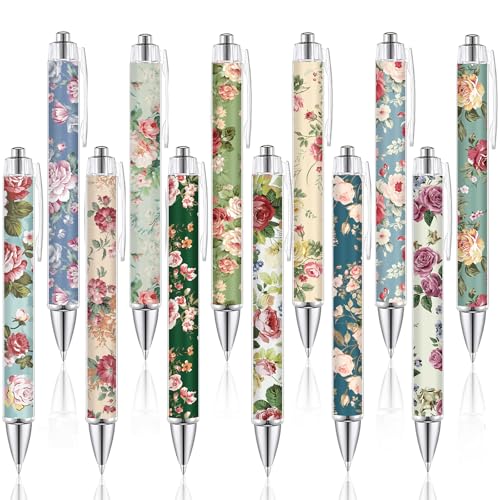 Maritown 12pcs Vintage Flower Pens for Women Girls Fancy Pen Floral Pens Pretty Writing Ballpoints Pens Black Ink Pen for School Office Supplies Writing Journaling Classroom Gifts(Vintage, 12) - Image 1