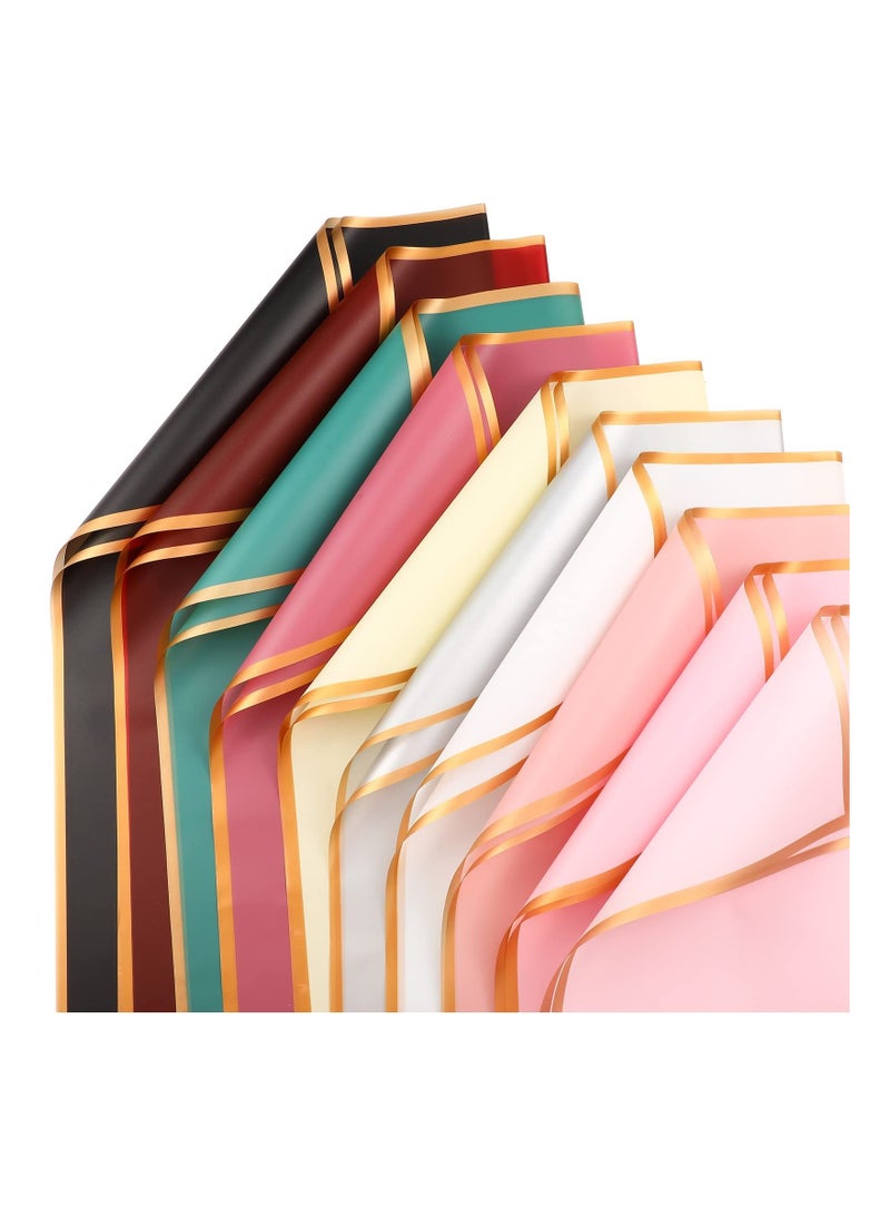 ورق تغليف مزهر، فيلم هلامي غير قابل للماء بحواف ذهبية غير لامعة للحرف اليدوية، باقات زهور متنوعة لوازم المكتب مناسبة لمتجر الزهور، الحفلات، الزفاف 10 ألوان (200 ورقة) - Image 2