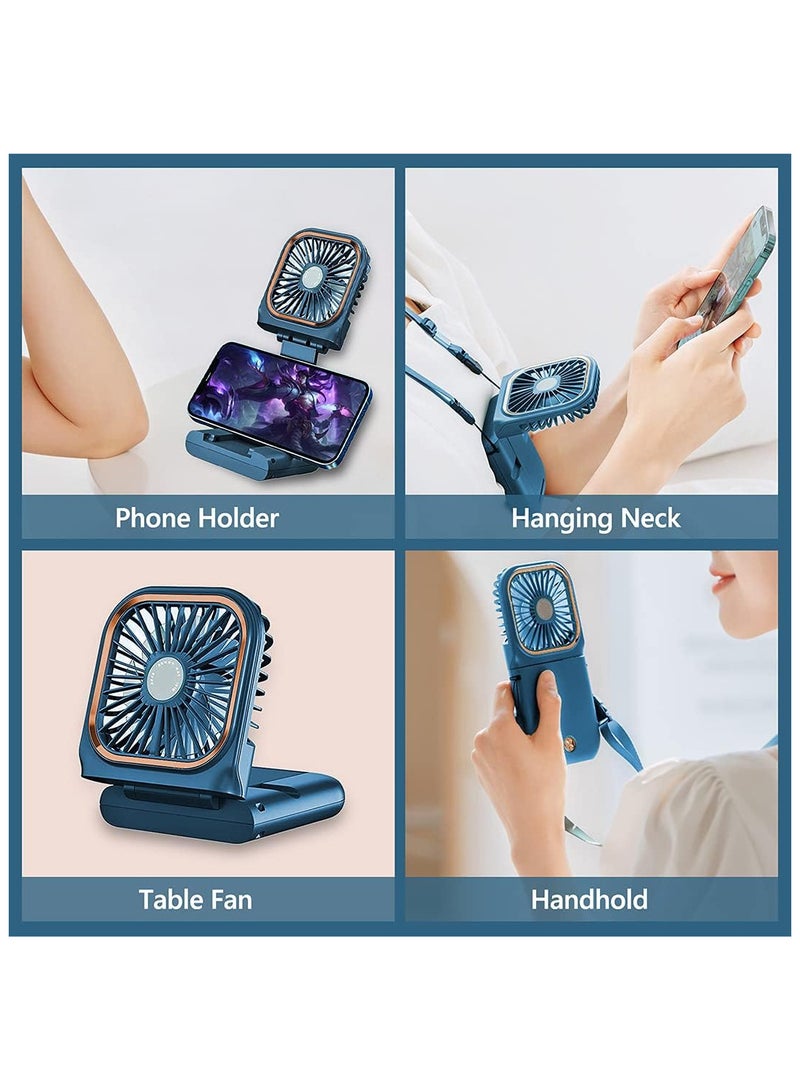 AUTOYSUR Portable Handheld Personal Necklace Fan Foldable Mini Quiet USB Rechargeable Fan With Mobile phone bracket function, 3000mAh Power Bank Hands Free Necklace Fans (Upgrade Blue) - Image 4