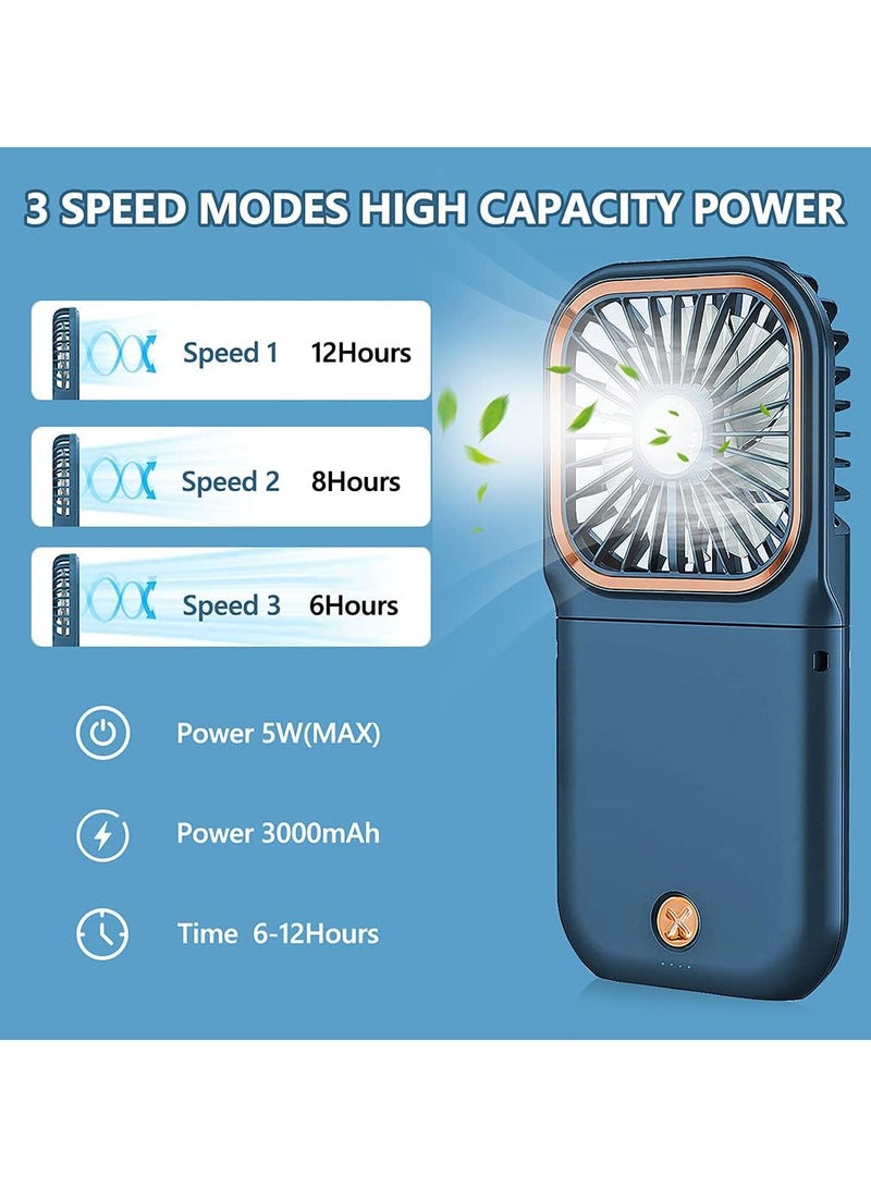 AUTOYSUR Portable Handheld Personal Necklace Fan Foldable Mini Quiet USB Rechargeable Fan With Mobile phone bracket function, 3000mAh Power Bank Hands Free Necklace Fans (Upgrade Blue) - Image 5