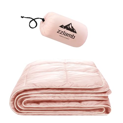 zzlamb Cherry Pink Basic Water-Repellent Down Alternative Camping Blanket for Adults, Compact Lightweight Soft Puffy Blanket, Warm Quilt Couch Car Travel RV Picnic Hiking Backpacking Beach, 52''x75'' - Image 1