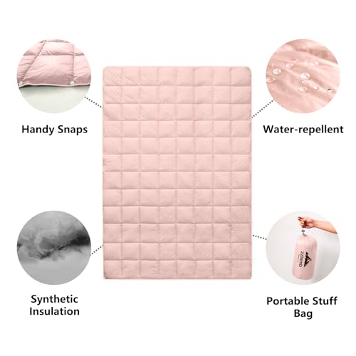 zzlamb Cherry Pink Basic Water-Repellent Down Alternative Camping Blanket for Adults, Compact Lightweight Soft Puffy Blanket, Warm Quilt Couch Car Travel RV Picnic Hiking Backpacking Beach, 52''x75'' - Image 5