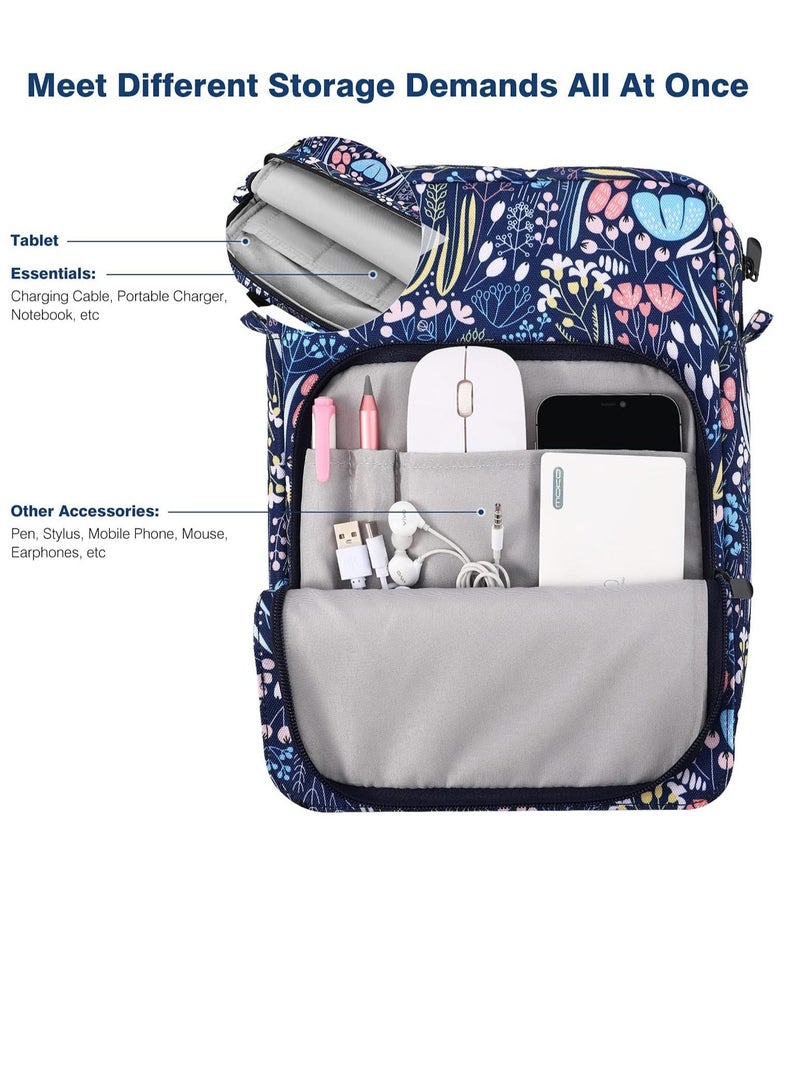 9-11" Tablet Sleeve Bag Case with Shoulder Strap for iPad 10.2 2021-2019, iPad 10th Generation 2022, iPad Air 5/4 10.9, iPad Pro 11 2022-2018, Galaxy Tab S9/S8/A8/A7 2023（Blue Flower） - Image 2